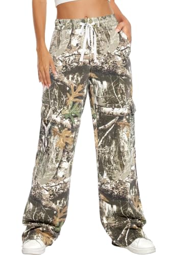 HVEPUO Camo Pants Women High Waisted Wide Leg Casual Camoflage